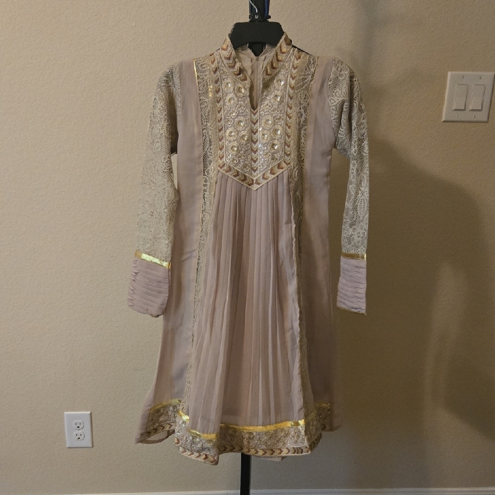 Elegant Kids Formal Dress with Gold Accents